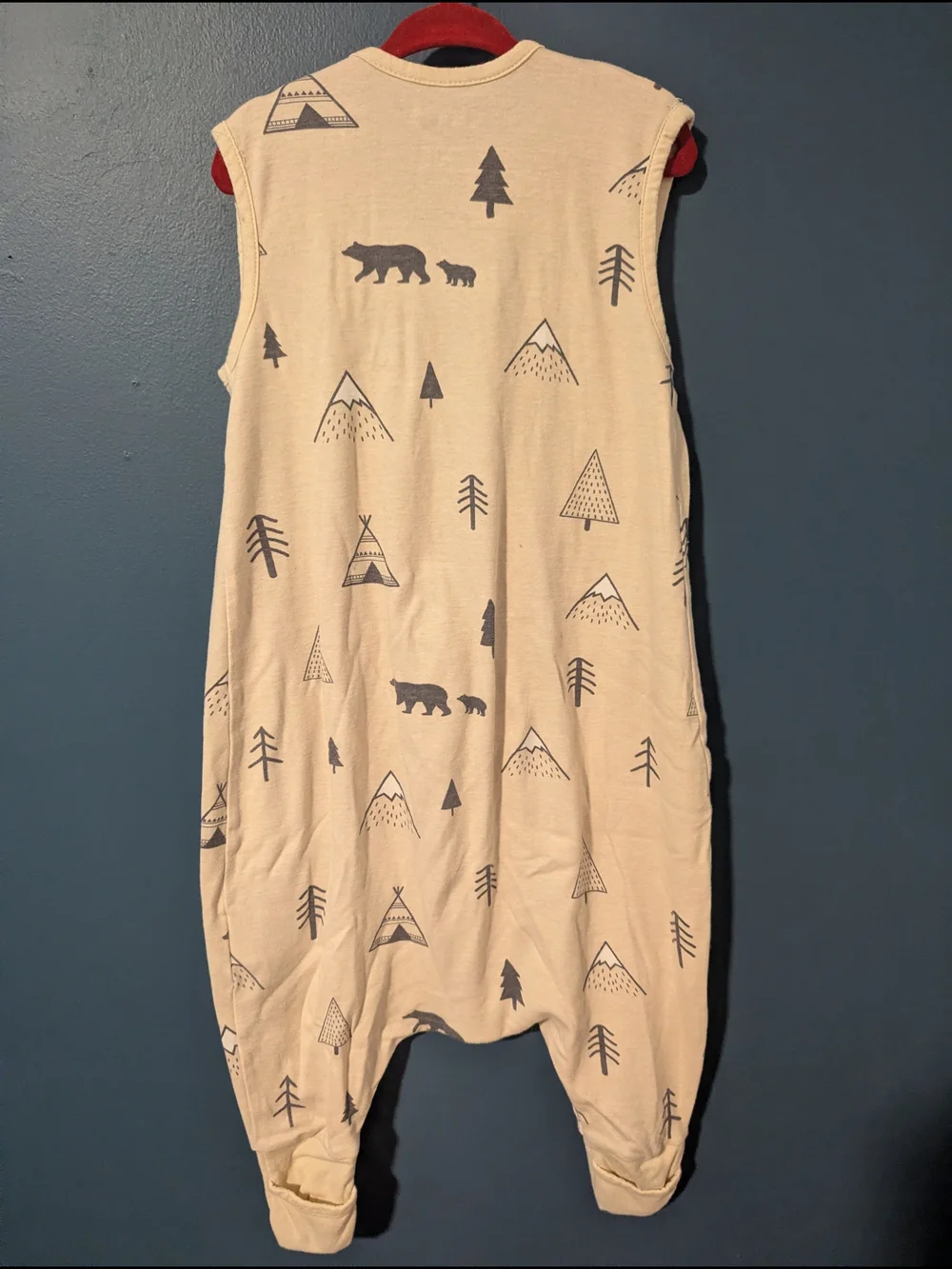 Mini Boden Cream Bear & Trees Zippered Kids Pajama Foot Out Sleep Sack